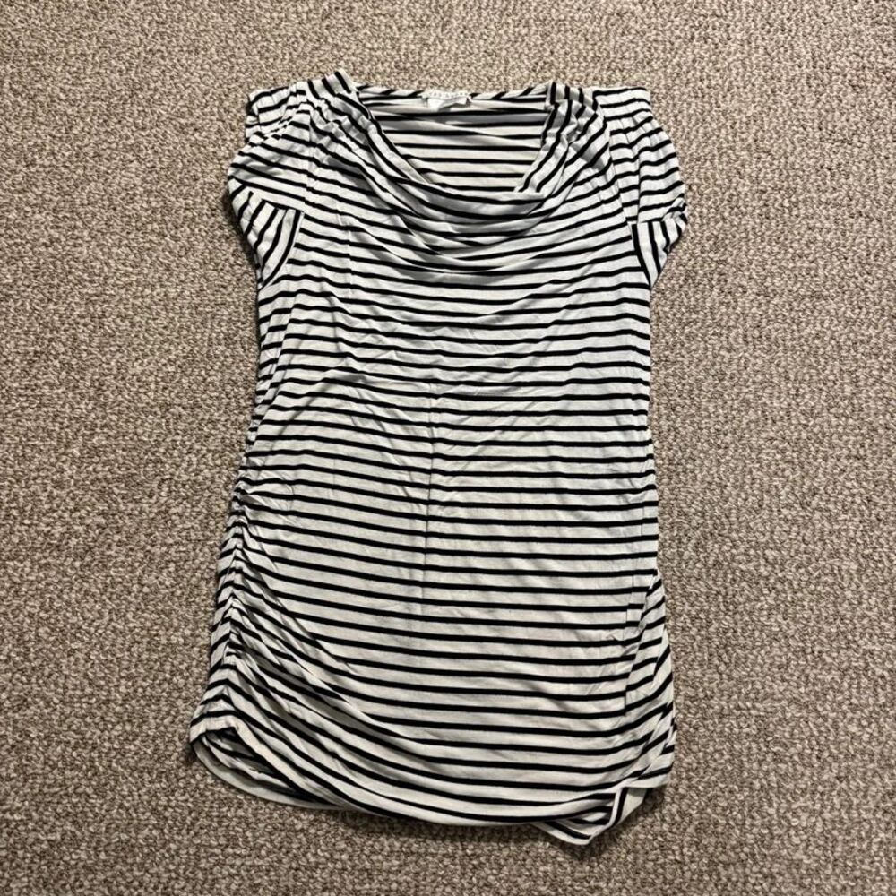 A Pea in the Pod Maternity Tunic Length Top Black White Striped Red Haute Large